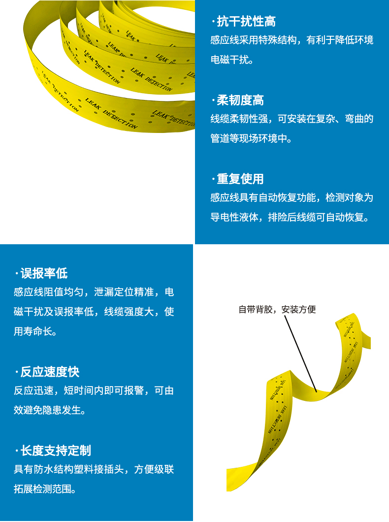 XW-TFDW30薄膜漏酸感應線，一種檢測普通液體的薄膜漏液檢測帶4